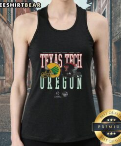 Alt Text: 2026 Capital One Orange Bowl tank top featuring Oregon vs Texas Tech helmet matchup design.