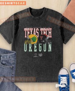 Top Capital One Orange Bowl 2026 Oregon vs Texas Tech helmet matchup on a washed t-shirt, showcasing team pride.