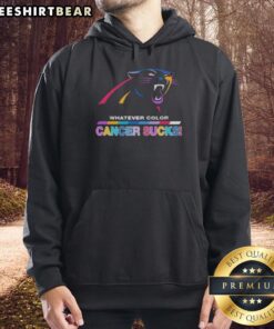 Carolina Panthers football hoodie featuring 'Cancer Sucks' logo in team colors, perfect for fans and cancer awareness support.