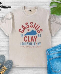 Alt Text: Vintage Muhammad Ali washed t-shirt featuring Cassius Clay from 1964, perfect for boxing fans and collectors.