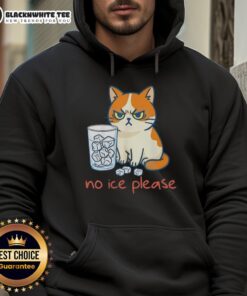 Funny hoodie featuring a top cat design with a playful No Ice Please caption against an icy background.