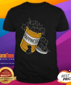 Alt Text: Top Cats Are My Happiness Medicine T-Shirt featuring a playful cat graphic and vibrant colors, perfect for cat lovers.
