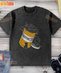 Alt Text: Top Cats Are My Happiness Medicine washed t-shirt in soft fabric, perfect for cat lovers and casual wear.