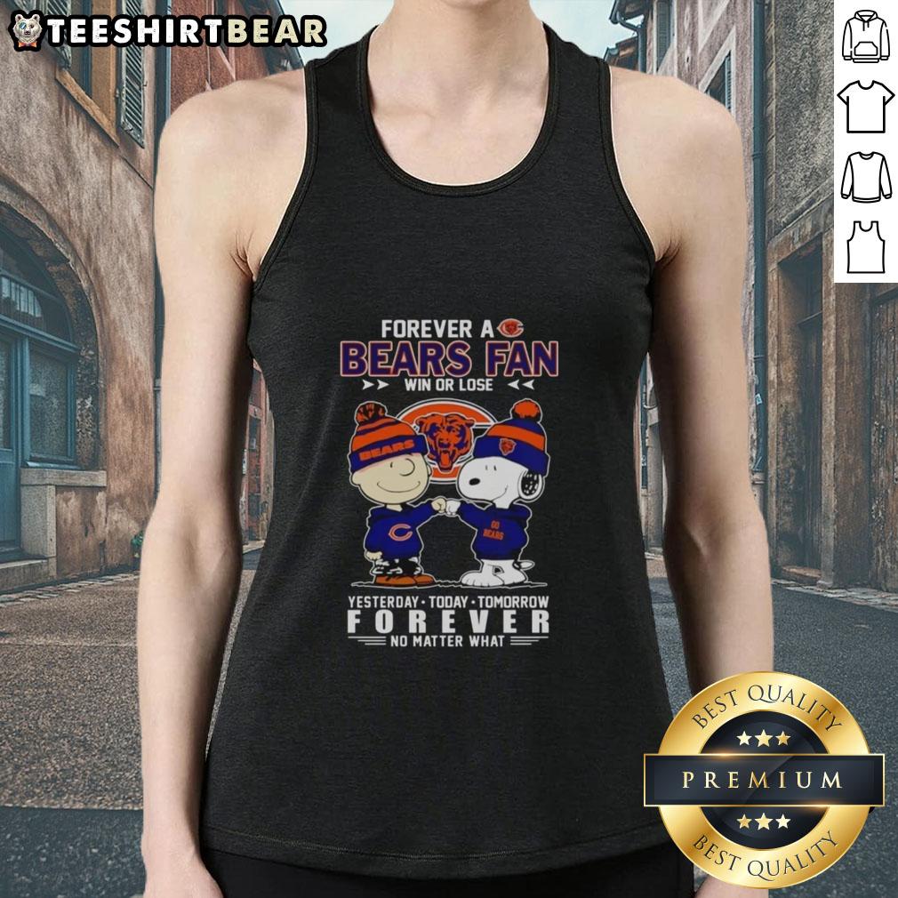 top-charlie-brown-fist-bump-snoopy-forever-a-chicago-bears-fan-win-or-lose-no-matter-what-tank-top Alt Text: Charlie Brown and Snoopy fist bump in Chicago Bears tank top, celebrating fandom win or lose, showcasing team spirit.