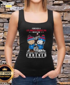 Charlie Brown and Snoopy fist bump in Dodgers tank top, celebrating unwavering fan loyalty, win or lose.