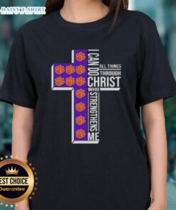 Alt Text: Clemson Tigers women's basketball tee featuring 'I Can Do All Things Through Christ Who Strengthens Me' design.