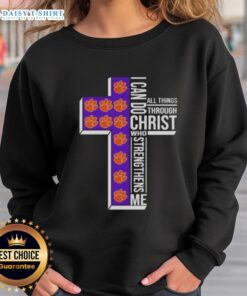 Top Clemson Tigers women's basketball sweatshirt featuring 'I Can Do All Things Through Christ' design in vibrant colors.