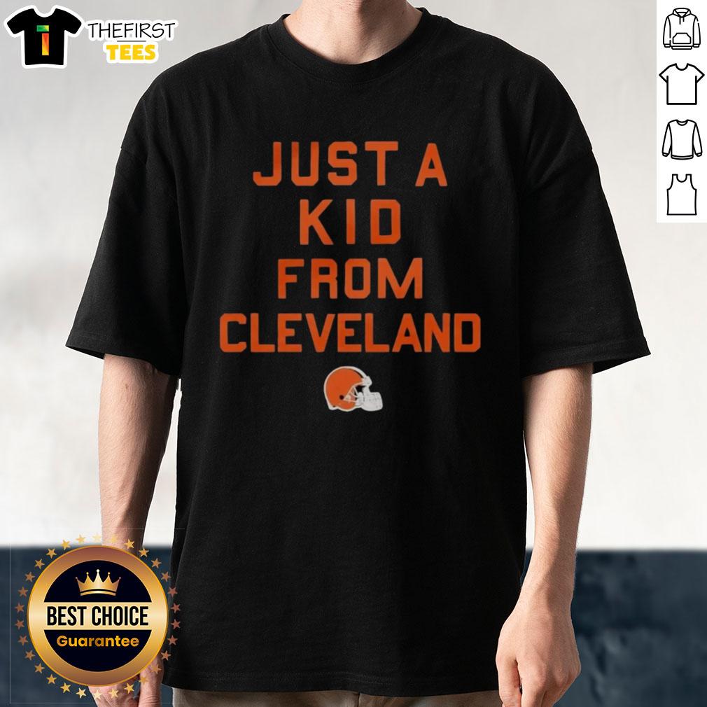 top-cleveland-browns-just-a-kid-from-cleveland-t-shirt Alt Text: Top Cleveland Browns Just A Kid From Cleveland T-Shirt featuring bold graphics and the team's iconic colors.