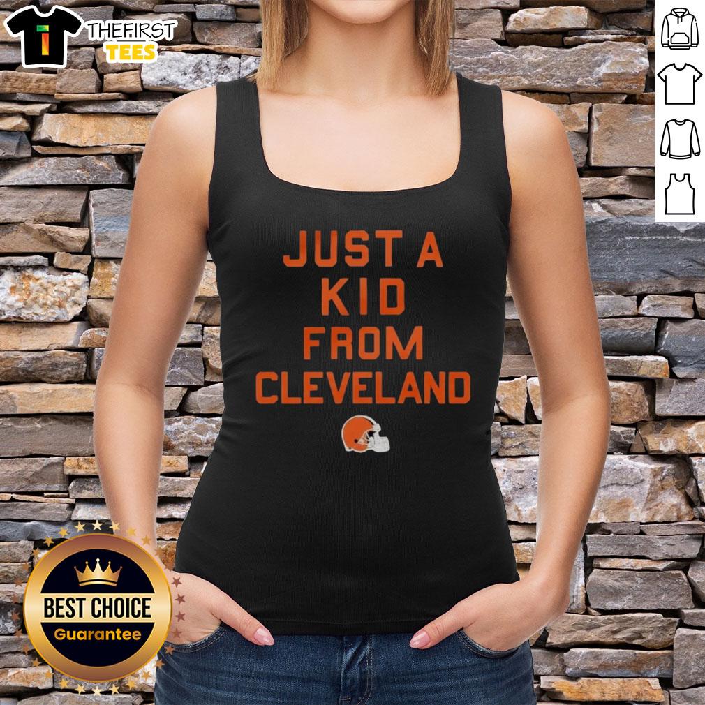 top-cleveland-browns-just-a-kid-from-cleveland-tank-top Alt Text: Cleveland Browns tank top featuring 'Just A Kid From Cleveland' design, perfect for fans and stylish summer wear.