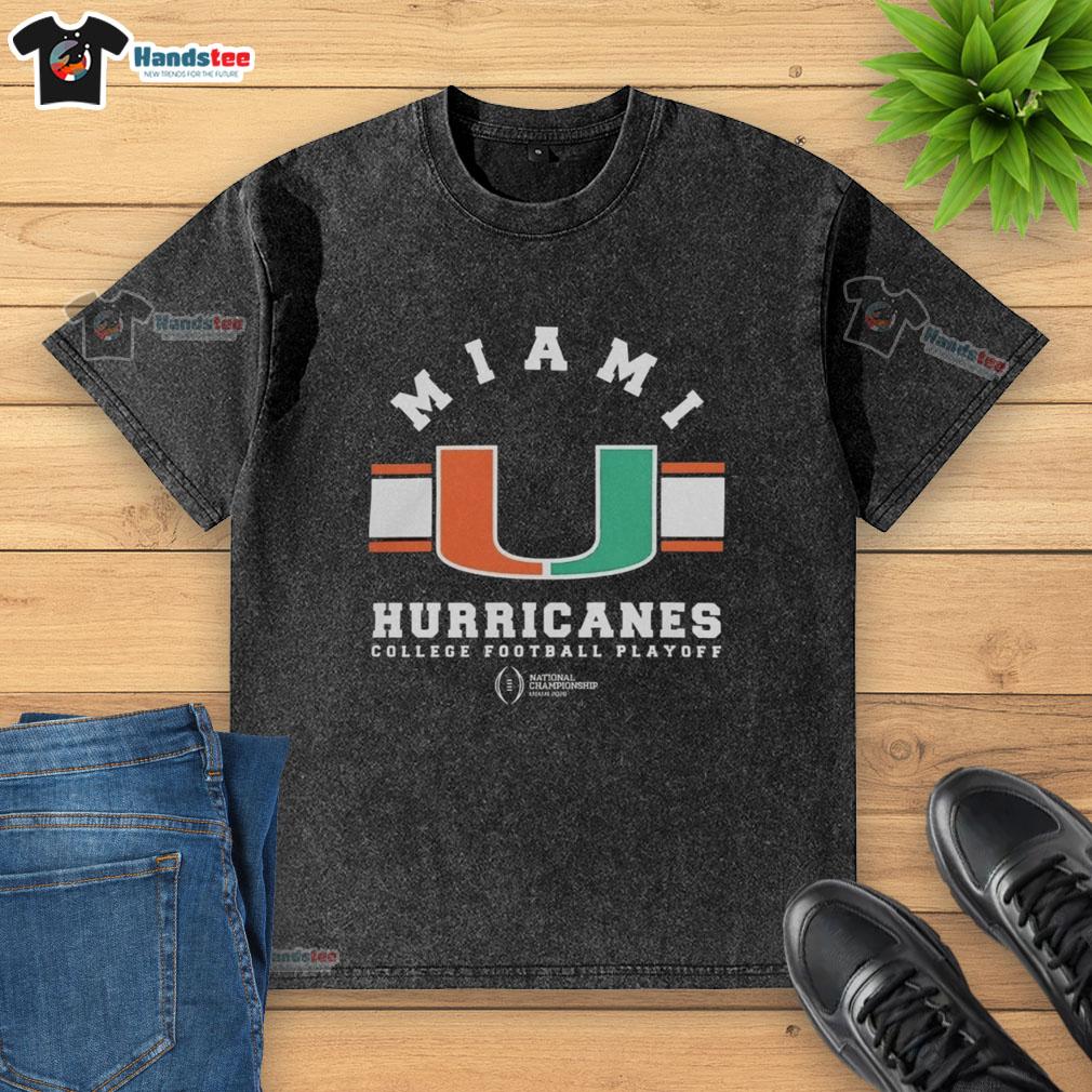 top-college-football-playoff-miami-hurricanes-2026-national-championship-logo-washed-t-shirt Alt Text: 2026 National Championship logo on a washed t-shirt featuring Miami Hurricanes for college football playoff fans.