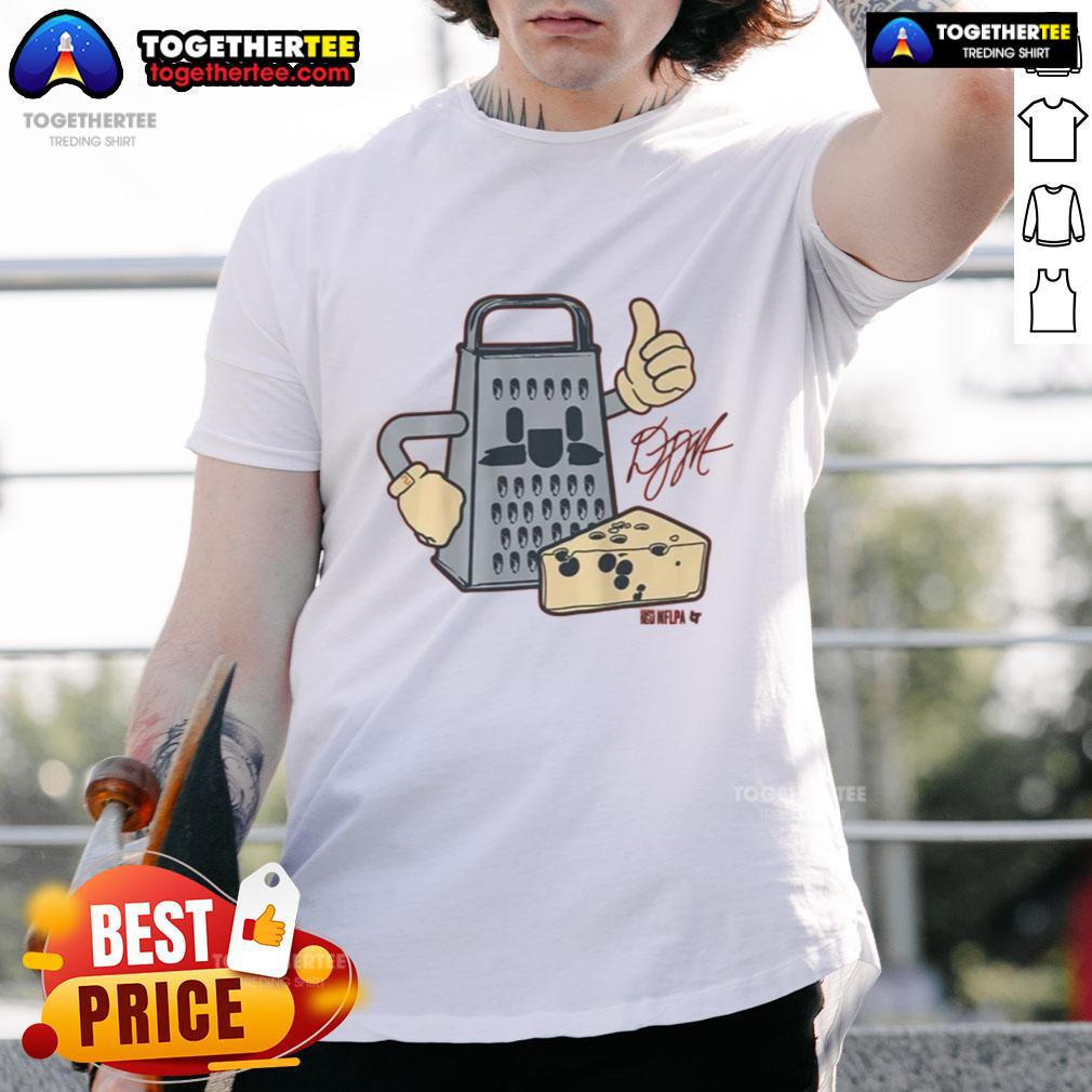 Top D.J. Moore Cheese Grater T Shirt Alt Text: Top D.J. Moore Cheese Grater T-Shirt featuring a playful design perfect for fans and casual wear.