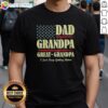Alt Text: Vintage USA t-shirt featuring Top Dad Grandpa Great-Grandpa I Just Keep Getting Better design, perfect for family celebrations.