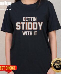 Top Denver Broncos 'Gettin Stiddy With It' ladies tee featuring vibrant team colors and stylish design for fans.