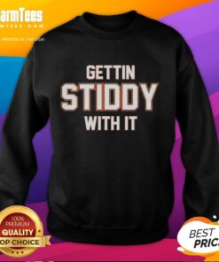 Alt Text: Top Denver Broncos 'Gettin Stiddy With It' sweatshirt in blue, perfect for fans and game day attire.