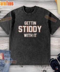 Denver Broncos 'Gettin Stiddy With It' washed t-shirt, featuring team colors and logo for fans and casual wear.