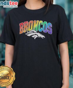 Top Denver Broncos Pride LGBT Ladies Tee featuring team colors and vibrant design for proud fans.