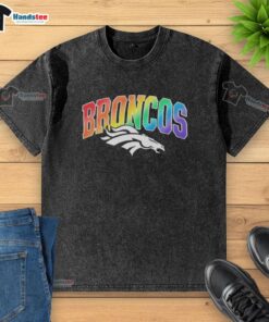 Alt Text: Top Denver Broncos Pride LGBT Washed T-Shirt featuring vibrant colors and a stylish design for fans celebrating inclusivity.