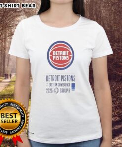 Top Detroit Pistons Eastern Conference 2025 ladies tee featuring vibrant team colors and stylish design for fans.