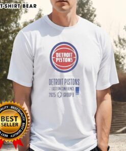 Top Detroit Pistons Eastern Conference 2025 T-Shirt featuring team colors and logo, perfect for fans and collectors.