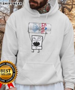 Alt Text: Top Doodlebob holding a Coors Light can while wearing a stylish hoodie, perfect for fans of unique apparel.