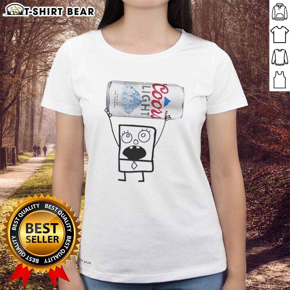Top Doodlebob Holding Coors Light Can Ladies Tee Top Doodlebob holding a Coors Light can on a ladies' tee, showcasing a fun and unique graphic design.