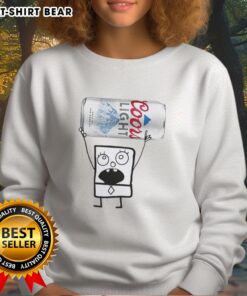 Alt Text: Doodlebob holding a Coors Light can while wearing a stylish sweatshirt, showcasing a fun and playful design.