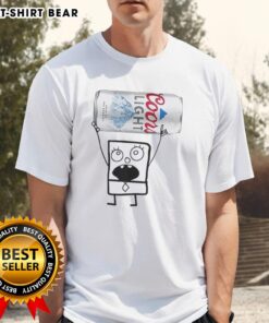 Alt Text: Top Doodlebob holding a Coors Light can on a stylish t-shirt, perfect for fans of quirky graphic tees.