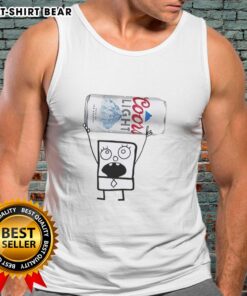 Alt Text: Top Doodlebob wearing a tank top and holding a Coors Light can, showcasing a fun summer vibe and cartoon style.