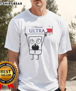 Top Doodlebob holding a Michelob Ultra Superior Light Lager beer can on a fun graphic T-shirt design.