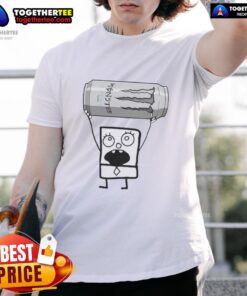 Alt Text: Top Doodlebob holding a Monster Energy Ultra can on a trendy graphic t-shirt for fans of unique apparel.