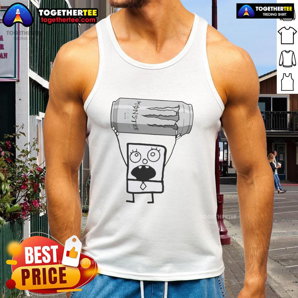 Top Doodlebob Holding Monster Energy Ultra Can Tank Top Alt Text: Doodlebob wearing a Monster Energy Ultra tank top, showcasing vibrant colors and playful design.