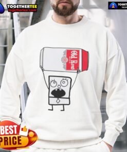 Doodlebob holding an Old Row beer can on a stylish sweatshirt, perfect for fans of fun and unique apparel.