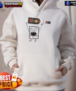 Top Doodlebob wearing a hoodie, holding a can of Rumple Minze peppermint schnapps, showcasing a fun holiday vibe.