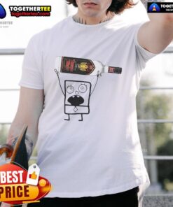 Alt Text: Top Doodlebob wearing a Rumple Minze Peppermint Schnapps can t-shirt, showcasing a fun and unique design.