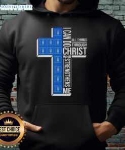 Alt Text: Duke Blue Devils women's basketball hoodie featuring I Can Do All Things Through Christ Who Strengthens Me design.