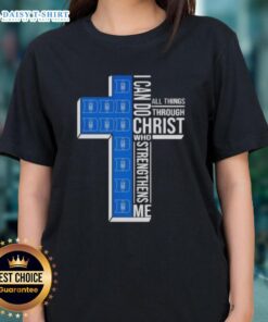 Top Duke Blue Devils women's basketball tee featuring 'I Can Do All Things Through Christ Who Strengthens Me' design.