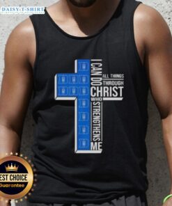 Top Duke Blue Devils women's basketball tank top featuring 'I Can Do All Things Through Christ Who Strengthens Me' design.