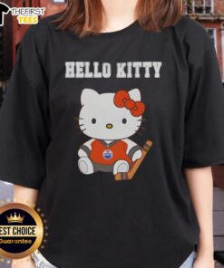 Alt Text: Cute ladies tee featuring Edmonton Oilers x Hello Kitty design, perfect for fans and casual wear.