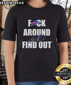 Top F* Around and Find Out Buffalo Bills ladies tee with bold graphic design, perfect for female fans of the Bills.