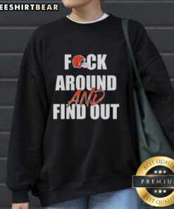 Top Fck Around And Find Out Cleveland Browns Sweatshirt in brown, featuring bold team graphics and a comfortable fit.