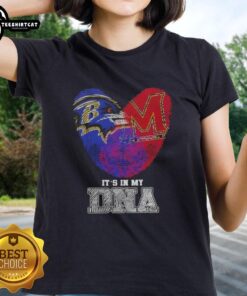 Top Fingerprints Baltimore Ravens x Maryland Terrapins It's In My DNA ladies tee featuring team logos and vibrant design.
