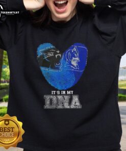 Alt Text: Top Fingerprints Carolina X Duke Blue Devils sweatshirt featuring 'It's In My DNA' design for sports fans.