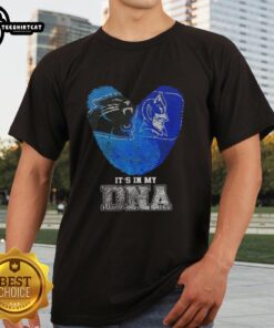 Alt Text: Top Fingerprints Carolina X Duke Blue Devils T-Shirt design featuring 'Its In My DNA' slogan for fans.