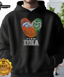 Denver Broncos X Colorado State Rams hoodie featuring 'It's In My DNA' design with unique fingerprints.