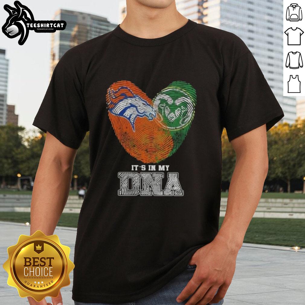 top-fingerprints-denver-broncos-x-colorado-state-rams-its-in-my-dna-t-shirt Alt Text: Top Fingerprints Denver Broncos X Colorado State Rams 'It's In My DNA' T-Shirt featuring team logos and vibrant colors.