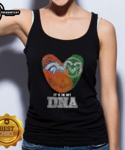 Denver Broncos X Colorado State Rams tank top featuring 'It's In My DNA' design and vibrant fingerprint graphics.