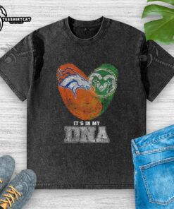 Top Fingerprints Denver Broncos X Colorado State Rams It's In My DNA washed t-shirt design with vibrant team colors.