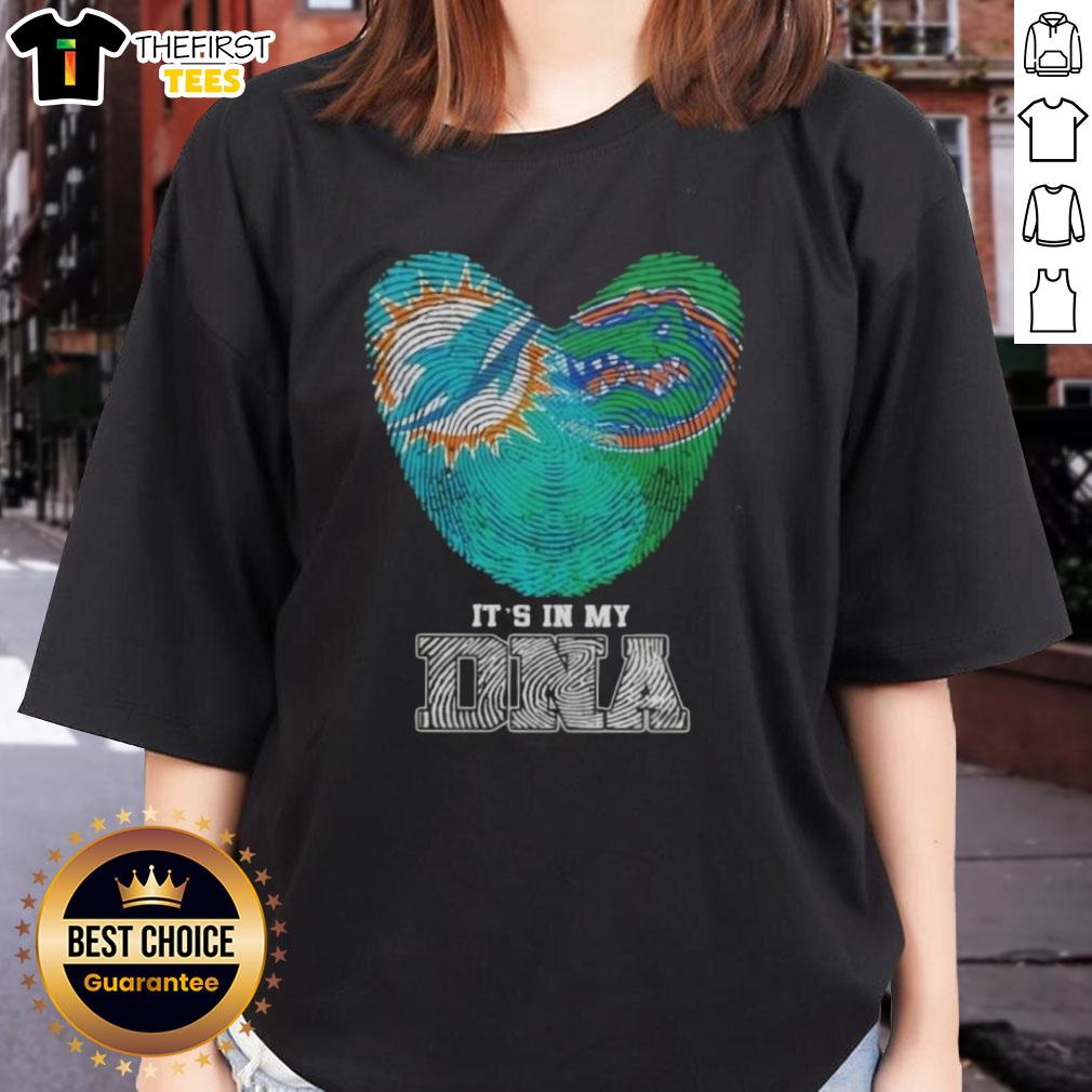 top-fingerprints-miami-dolphins-x-florida-gators-its-in-my-dna-ladies-tee Miami Dolphins and Florida Gators women's tee featuring 'It's In My DNA' and top fingerprints design.
