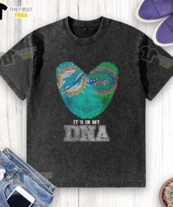 Top Fingerprints Miami Dolphins x Florida Gators Its In My DNA washed t-shirt, showcasing vibrant team logos and unique design.