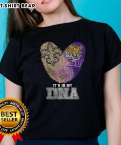 Top Fingerprints New Orleans Saints x LSU Tigers It's In My DNA ladies tee featuring vibrant team colors and logo.